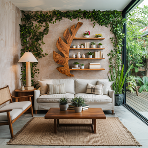 Organic Wooden Leaf Floating Bookshelf For Modern Home