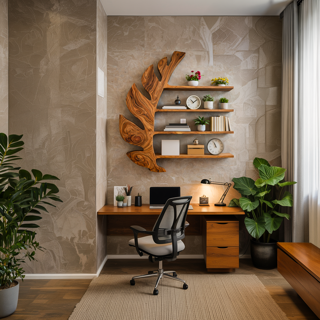 Organic Wooden Leaf Floating Bookshelf For Modern Home