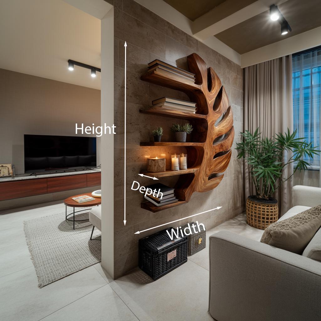 Sculptural Wood Monstera Leaf Bookshelf For Contemporary Interior