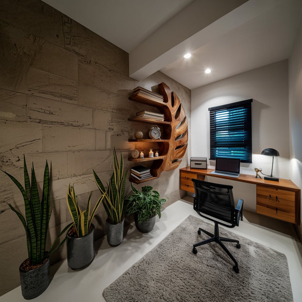 Sculptural Wood Monstera Leaf Bookshelf For Contemporary Interior