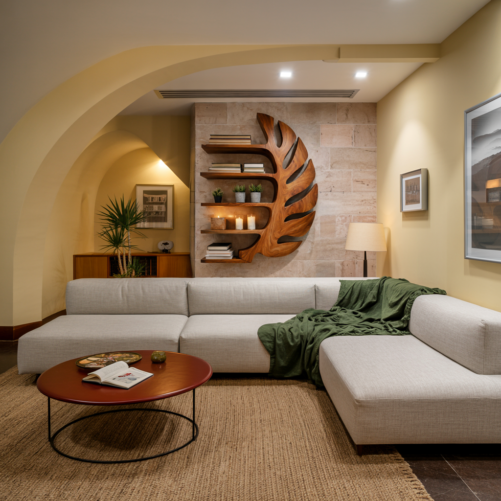 Sculptural Wood Monstera Leaf Bookshelf For Contemporary Interior