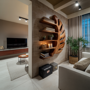 Sculptural Wood Monstera Leaf Bookshelf For Contemporary Interior