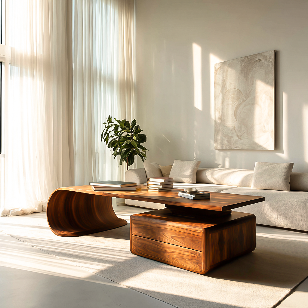 Minimalist Coffee Table With Drawer For Living Decor