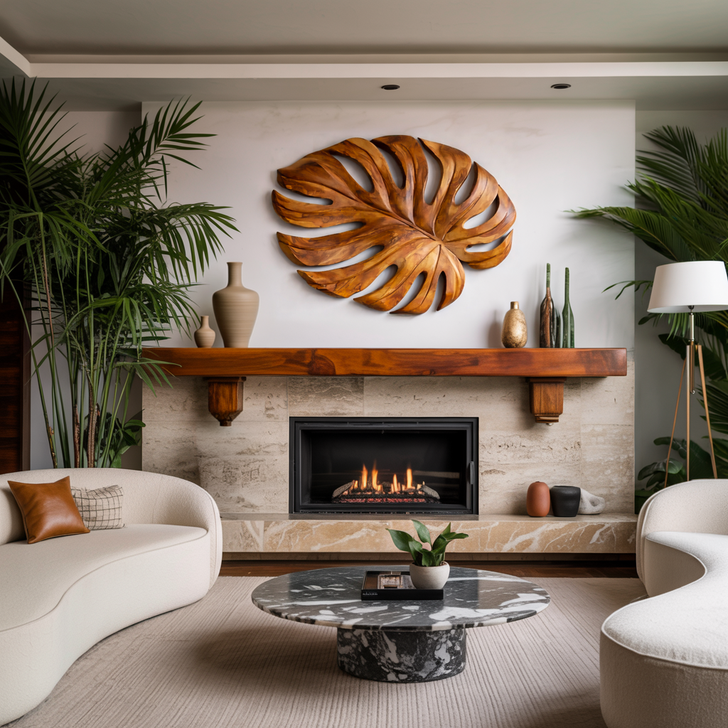 Organic Wooden Leaf Wall Sculpture For Contemporary Interior