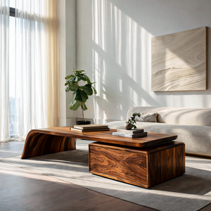 Artistic Wood Coffee Table With Drawers For Living Room