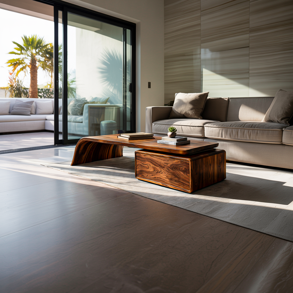 Artistic Wood Coffee Table With Drawers For Living Room