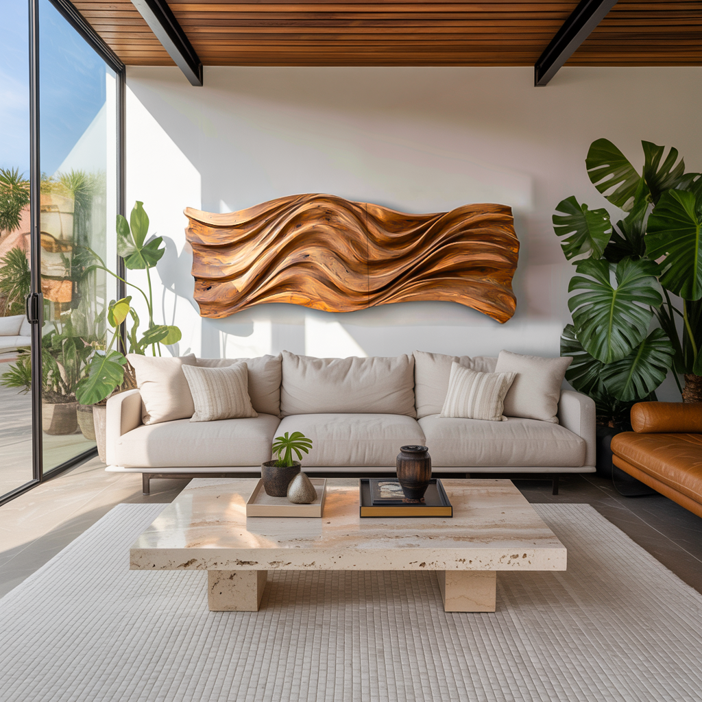 Hand Carved Wavy Wood Wall Art For Living Spaces