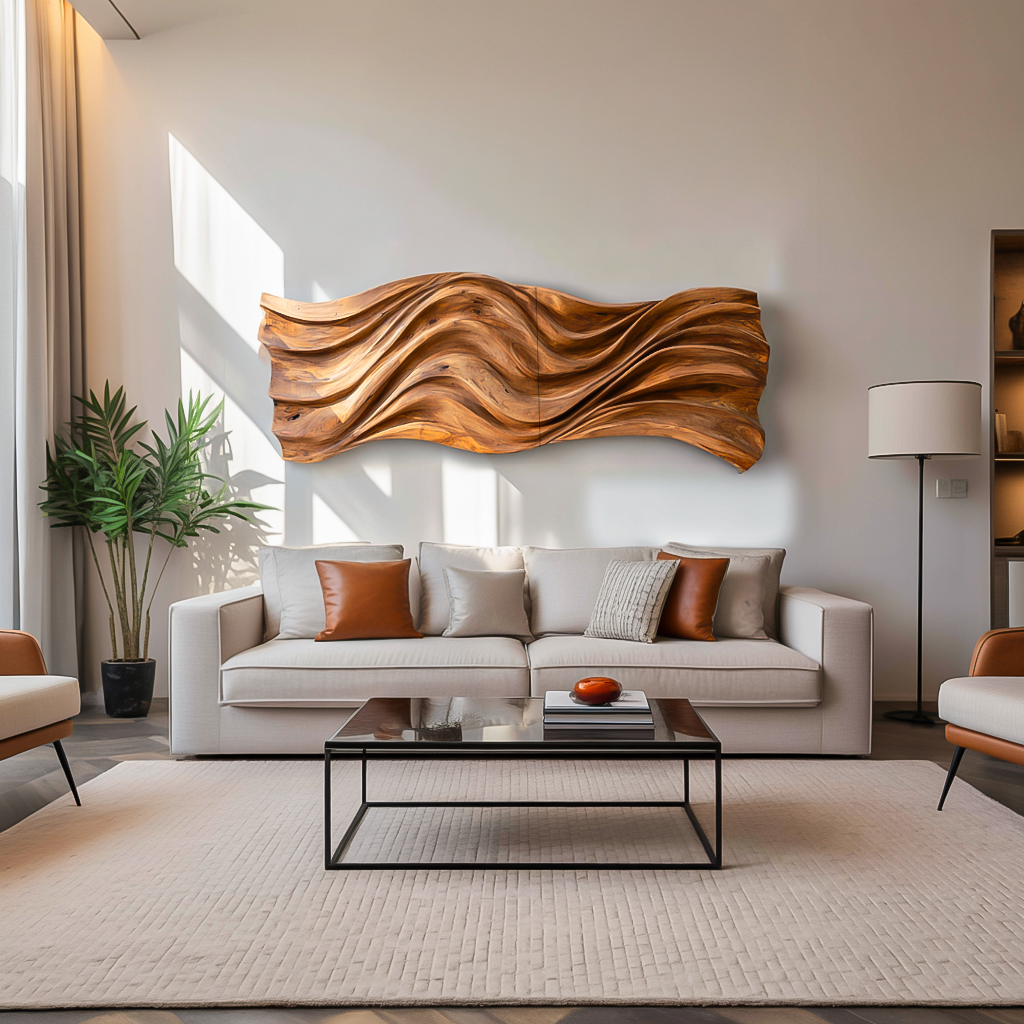 Hand Carved Wavy Wood Wall Art For Living Spaces