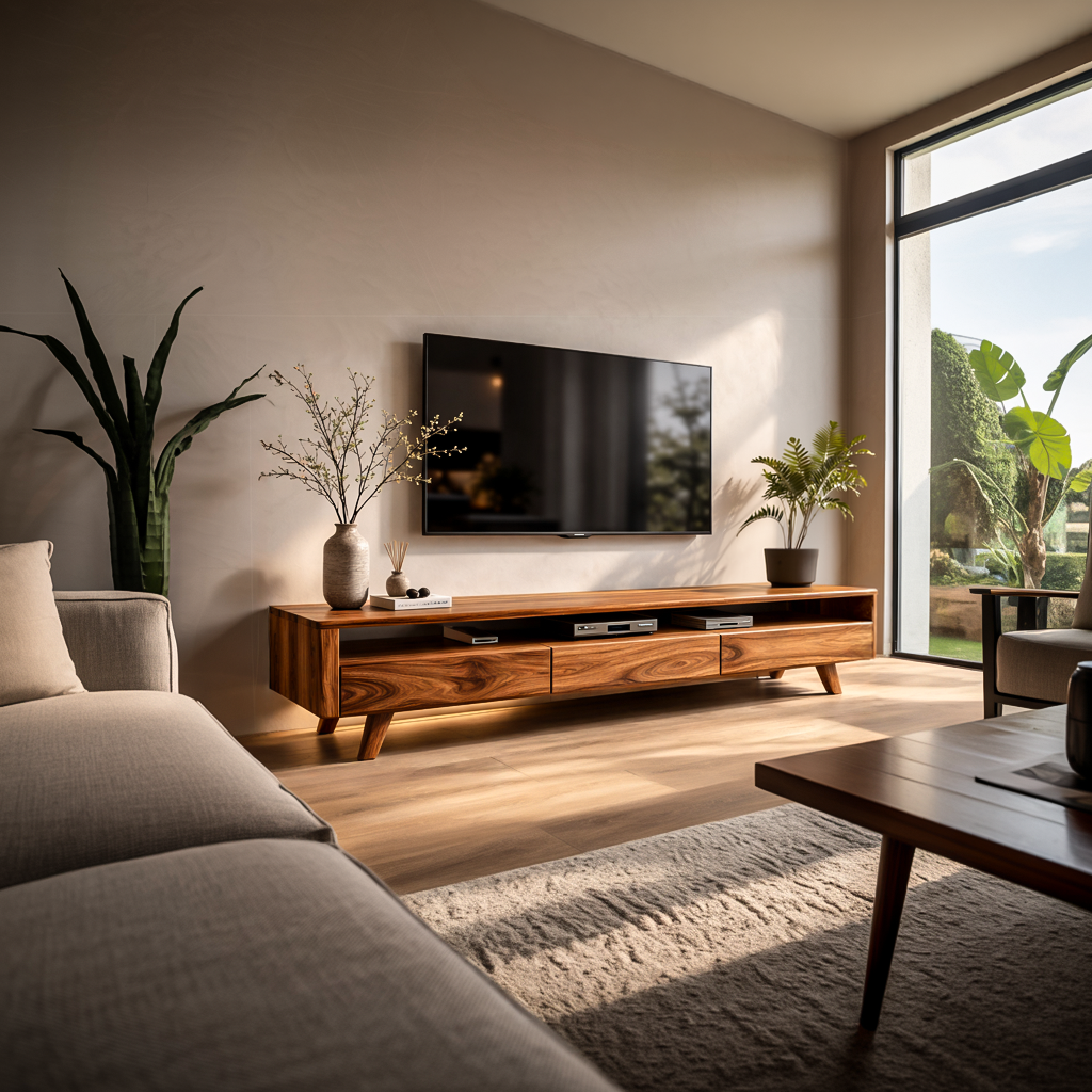 Contemporary TV Stand Low With Open Shelf For Home Interior