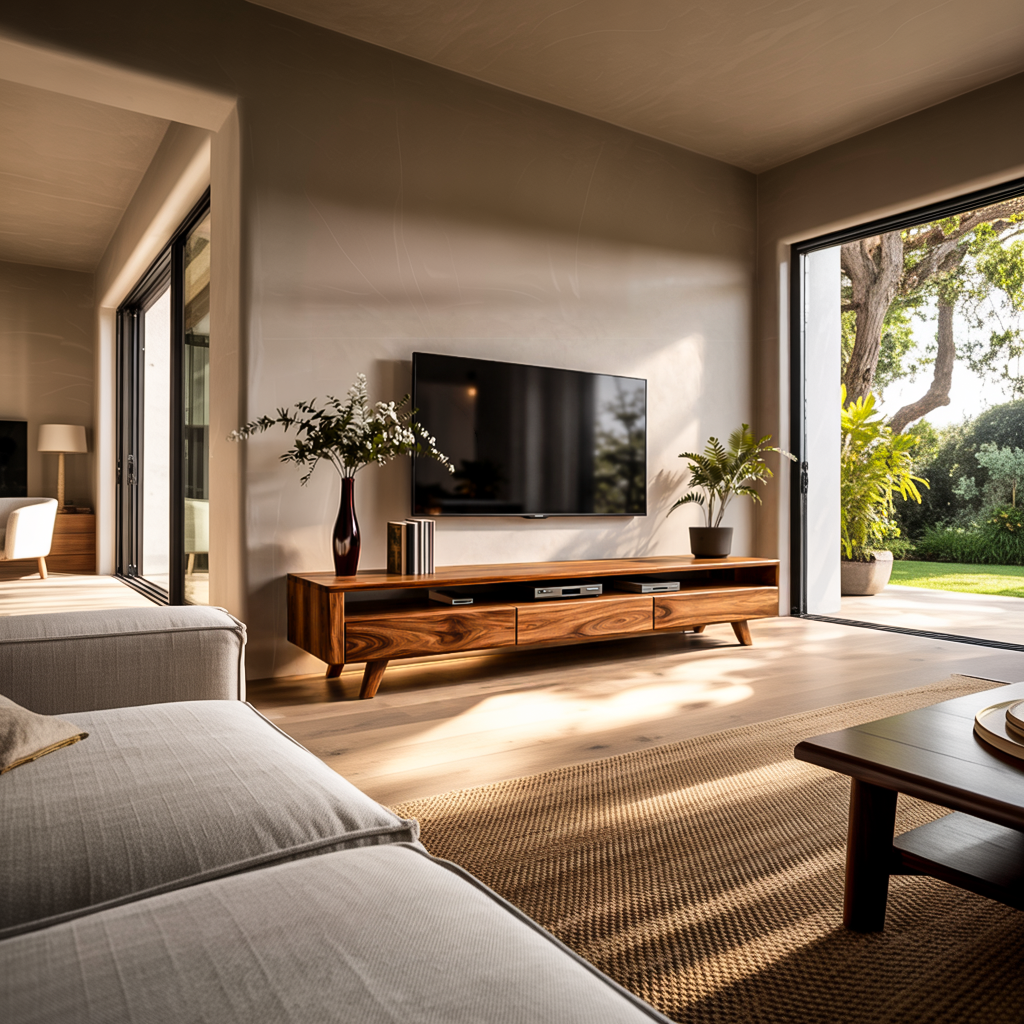 Contemporary TV Stand Low With Open Shelf For Home Interior