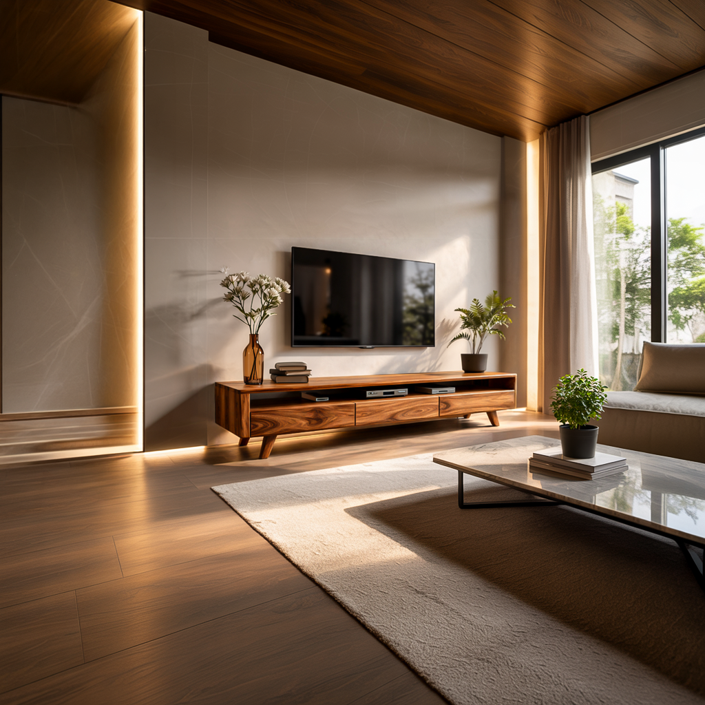 Contemporary TV Stand Low With Open Shelf For Home Interior