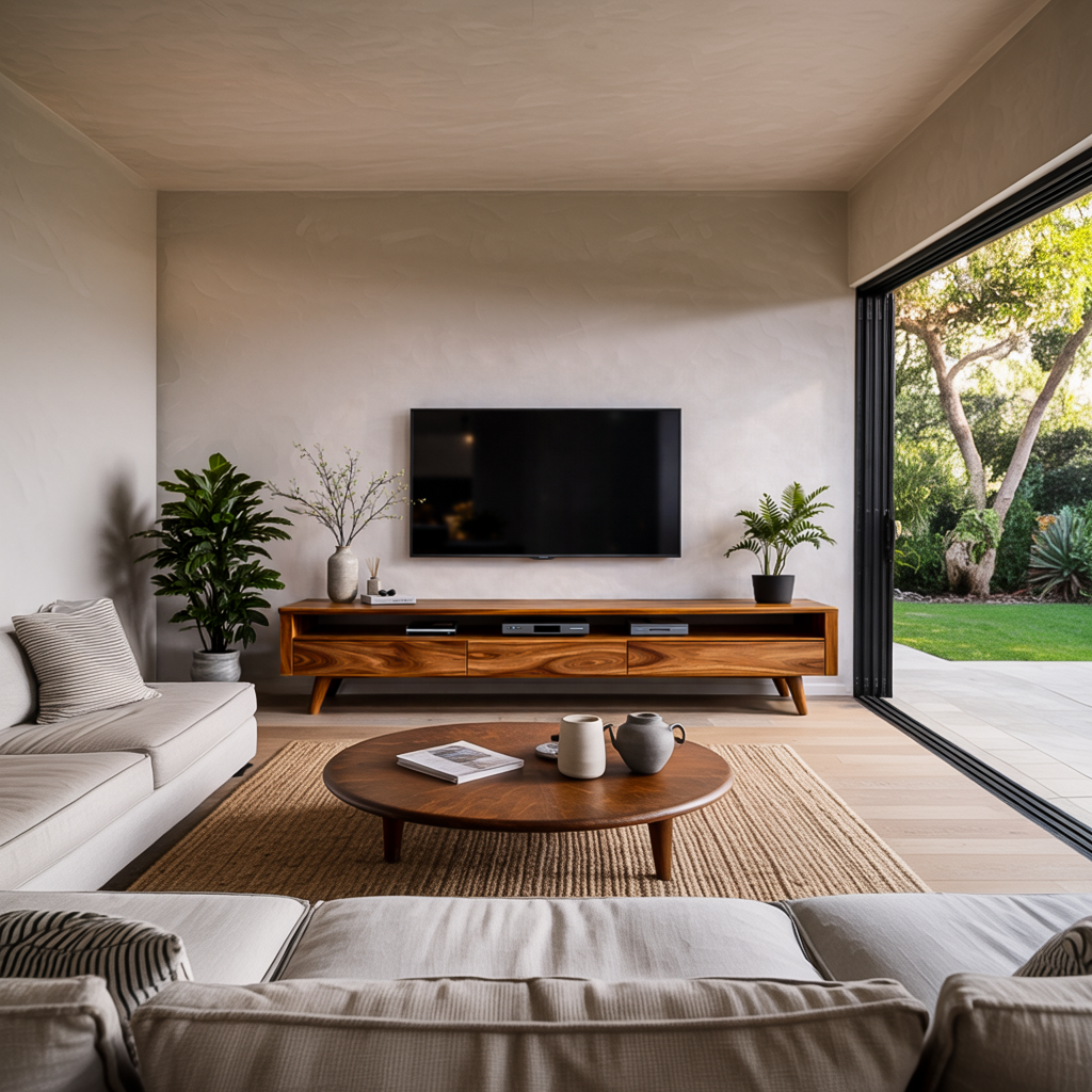 Contemporary TV Stand Low With Open Shelf For Home Interior