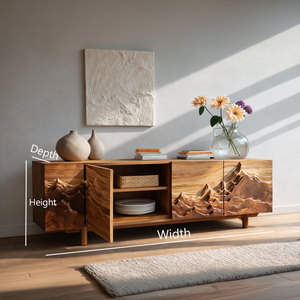 Artistic Sideboard With Carved Mountain Doors For Living Room