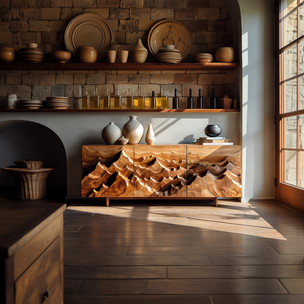 Modern Sideboard With Layered Mountain Carving For Living Room