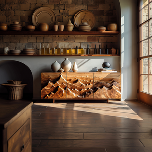 Modern Sideboard With Layered Mountain Carving For Living Room