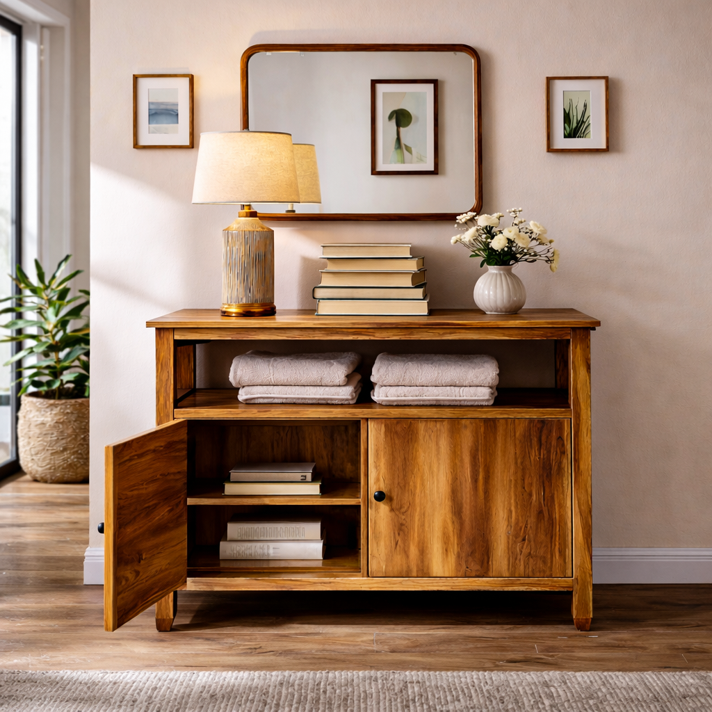 Contemporary Wooden Sideboard For Japandi Interior
