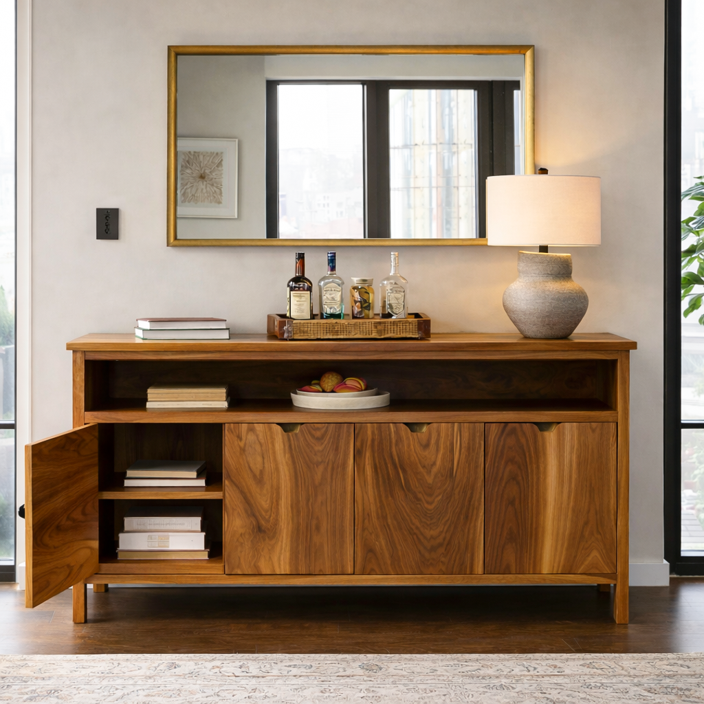 Modern Sideboard With Open Upper Shelf For Home Decor