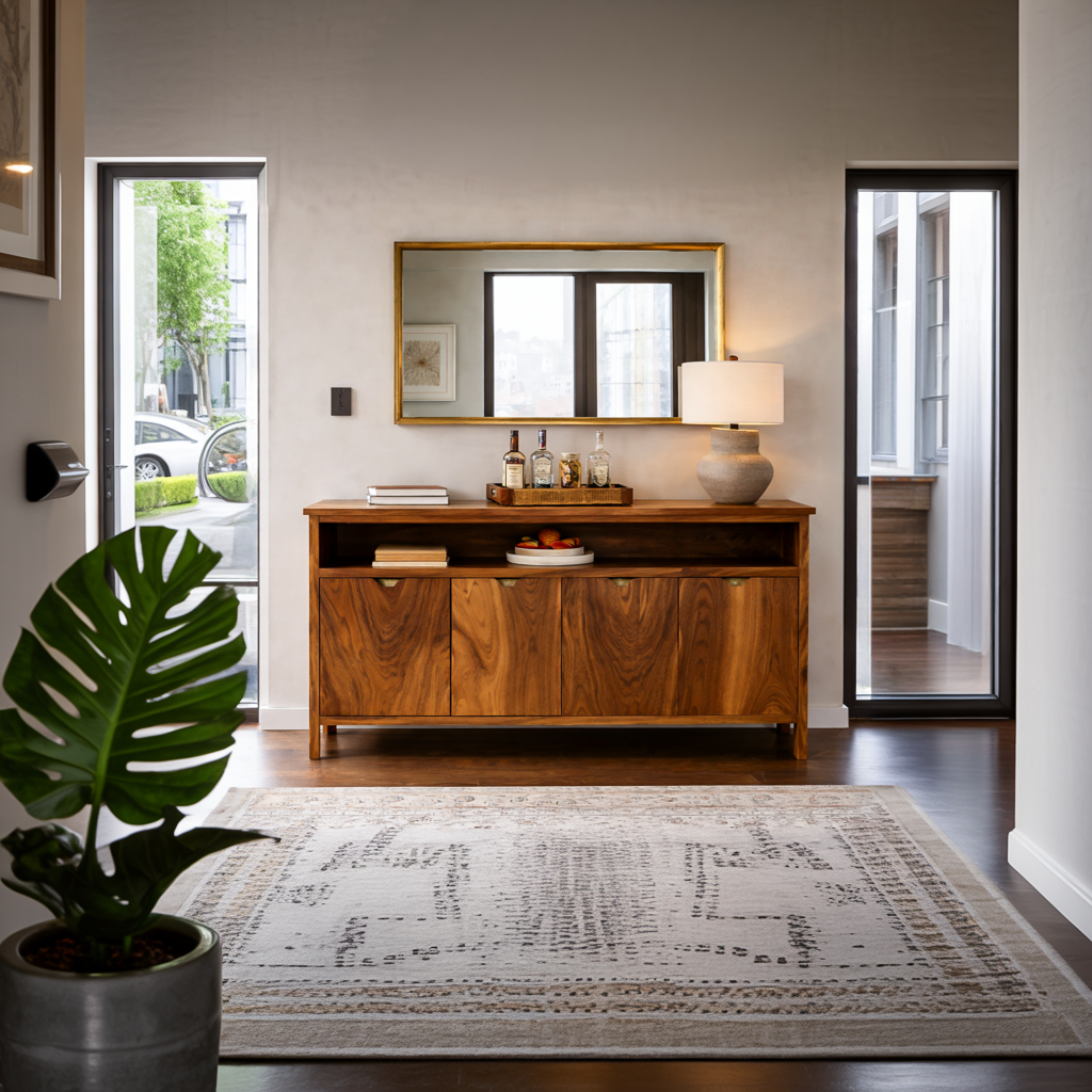 Modern Sideboard With Open Upper Shelf For Home Decor