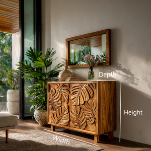 Modern Wooden Sideboard With Leaf Carved Doors For Home