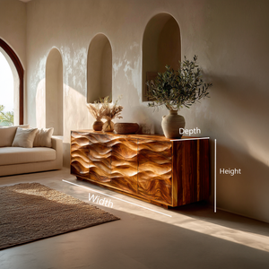 Minimalist Wooden Wave Carved Sideboard For Home