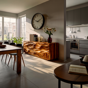Minimalist Wooden Wave Carved Sideboard For Home