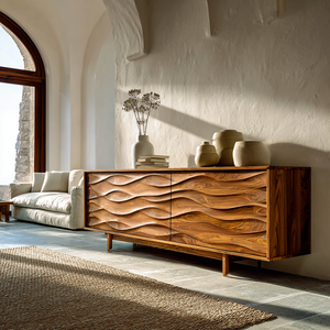 Contemporary Sideboard With Carved Wave Front Panels For Home