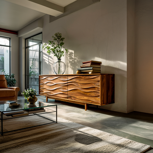 Contemporary Sideboard With Carved Wave Front Panels For Home