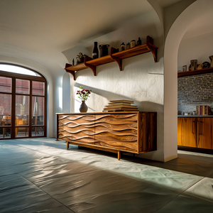 Contemporary Sideboard With Carved Wave Front Panels For Home