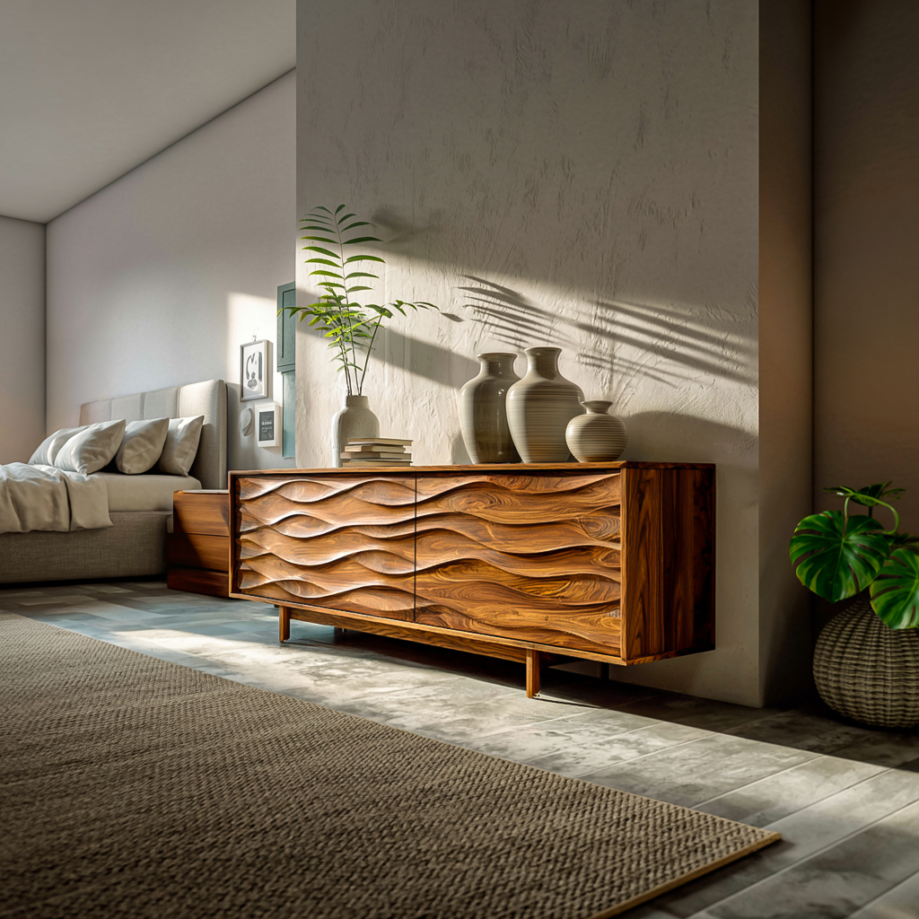 Contemporary Sideboard With Carved Wave Front Panels For Home