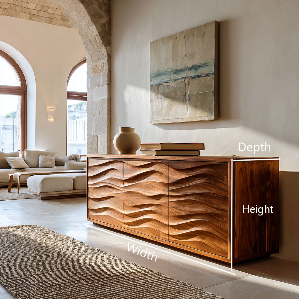 Modern Wood Sideboard With Wave Doors For Home Decor