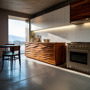 Modern Wood Sideboard With Wave Doors For Home Decor