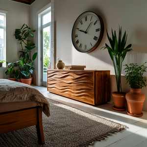 Modern Wood Sideboard With Wave Doors For Home Decor