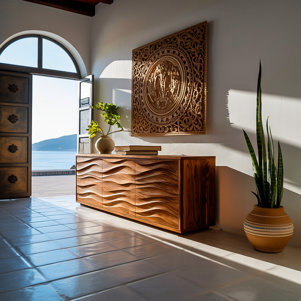 Modern Wood Sideboard With Wave Doors For Home Decor