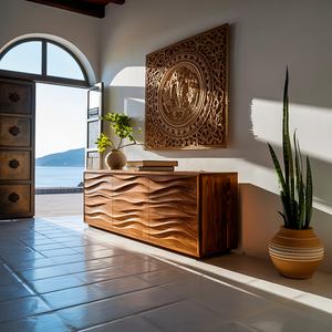 Modern Wood Sideboard With Wave Doors For Home Decor