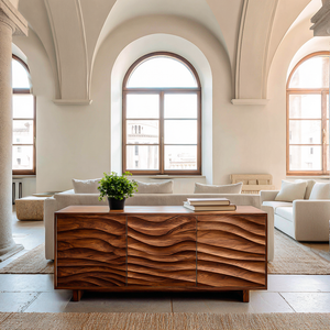 Modern Sideboard With Carved Wave Design Statement For Living Space