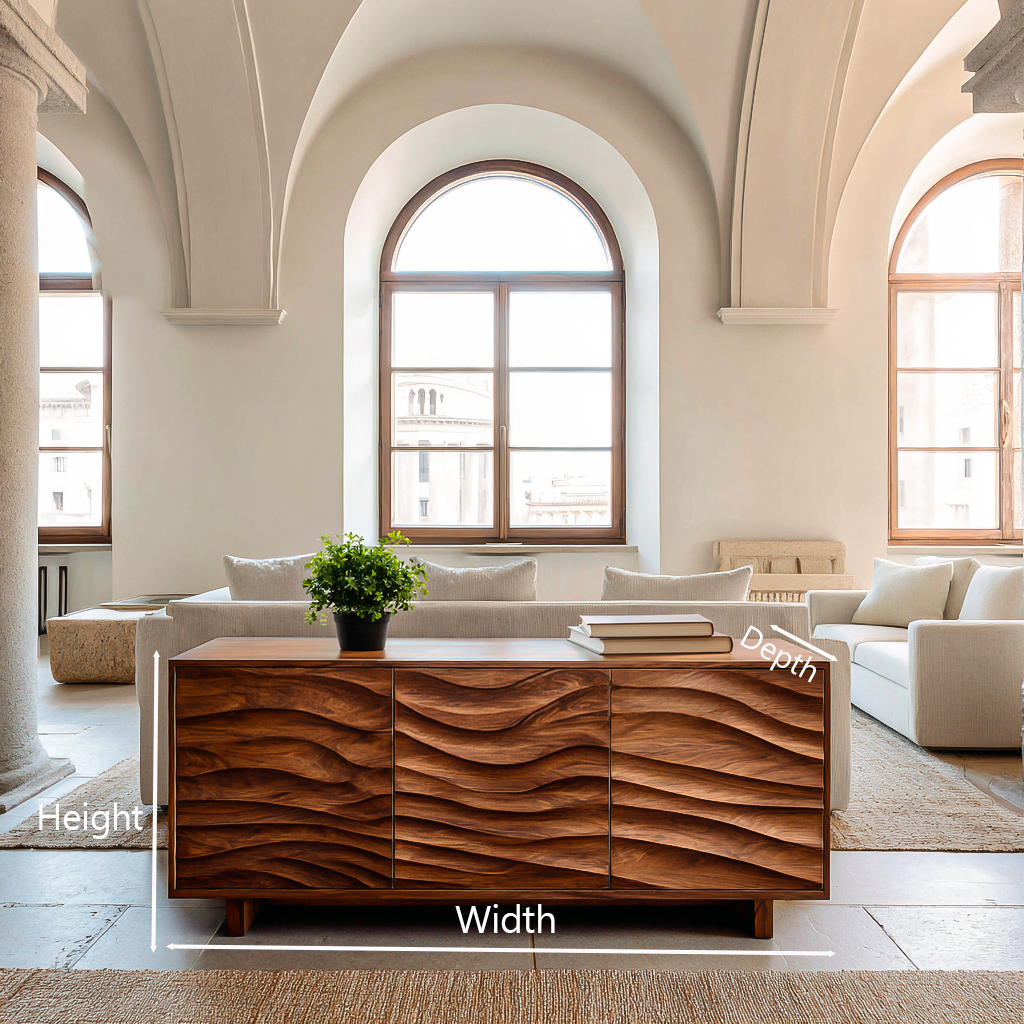 Modern Sideboard With Carved Wave Design Statement For Living Space