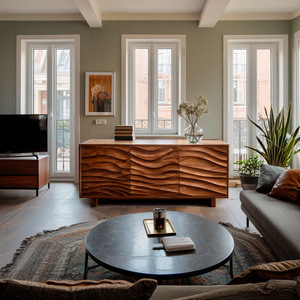 Modern Sideboard With Carved Wave Design Statement For Living Space