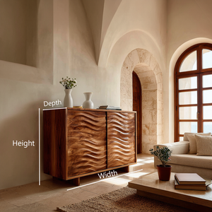Modern Wooden Sideboard With Flowing Wave Doors For Living