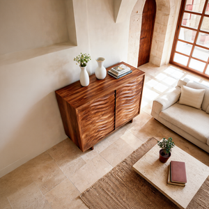 Modern Wooden Sideboard With Flowing Wave Doors For Living