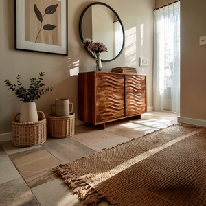Modern Wooden Sideboard With Flowing Wave Doors For Living