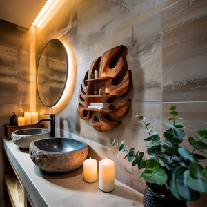 Contemporary Wooden Leaf Bathroom Shelf For Spa Decor