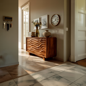 Wooden Sideboard 3D Wave Carving For Kitchen