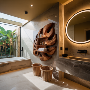 Contemporary Wooden Leaf Bathroom Shelf For Spa Decor