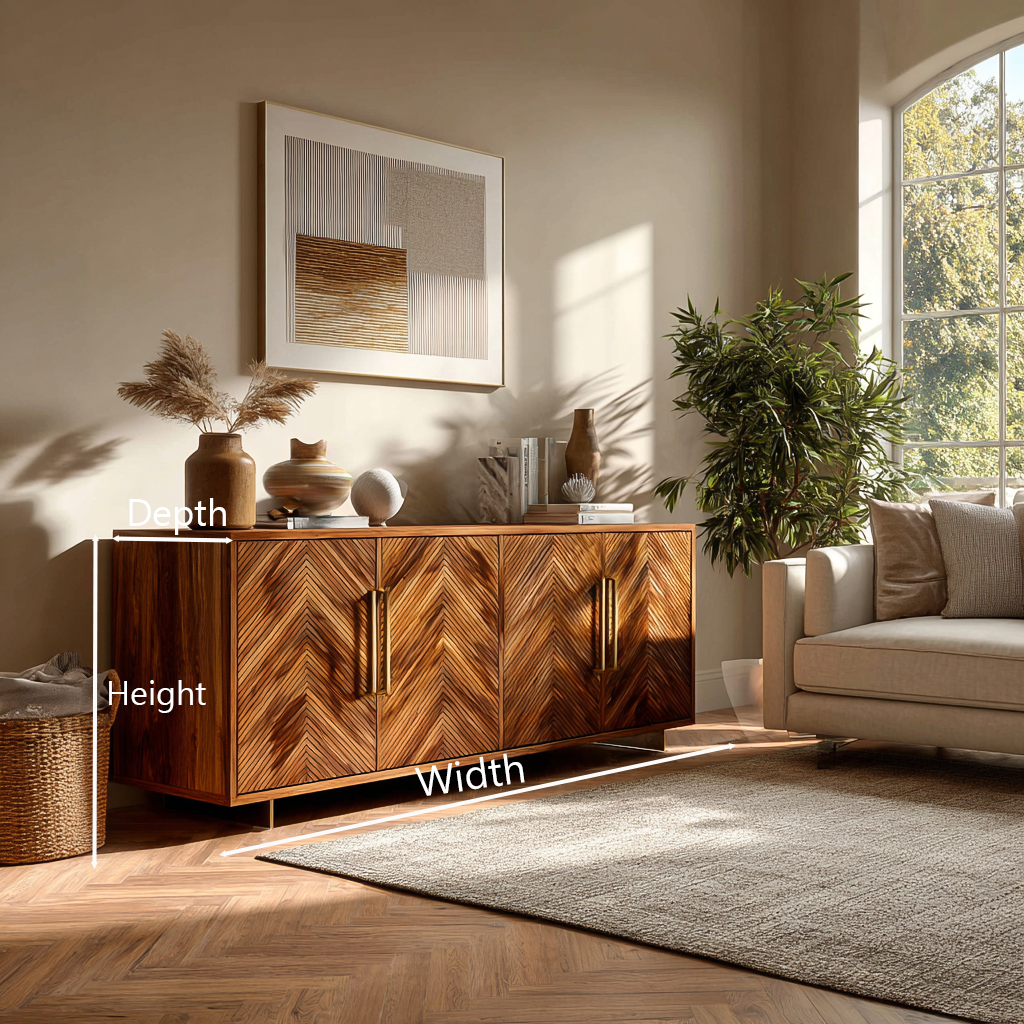 Sculptural Wood Sideboard With Layered Wave For Luxury Home