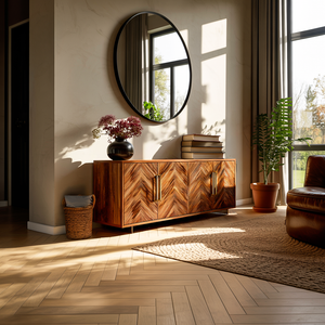 Sculptural Wood Sideboard With Layered Wave For Luxury Home