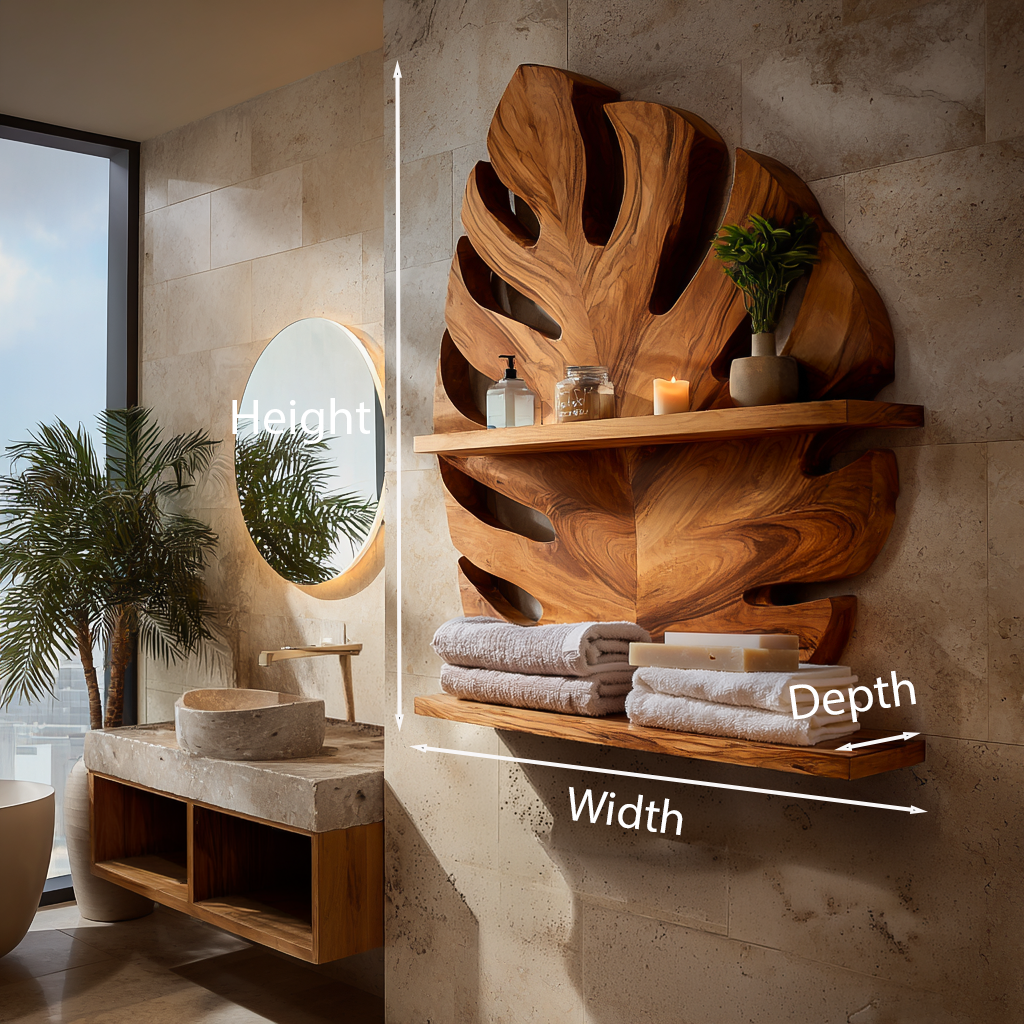 Modern Wood Leaf Wall Bathroom Shelf For Bathroom