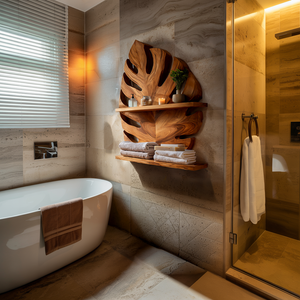 Modern Wood Leaf Wall Bathroom Shelf For Bathroom