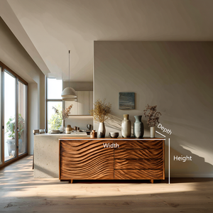 Wooden Sideboard With Sculpted Wave Doors For Modern Interior