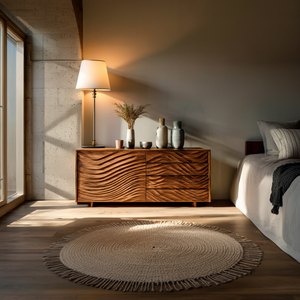 Wooden Sideboard With Sculpted Wave Doors For Modern Interior