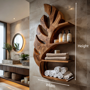 Organic Wooden Leaf Wall Mounted Bathroom Shelf For Spa